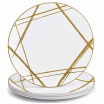 Impresserve Curve Collection Disposable Plastic Plates, White & Gold, 9 ...