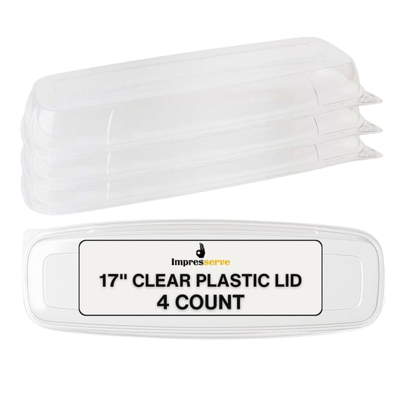 Impresserve Clear Plastic Lid for 17 Inch Rectangular Serving Tray, Snap-On Disposable Tray Cover, 4 Count