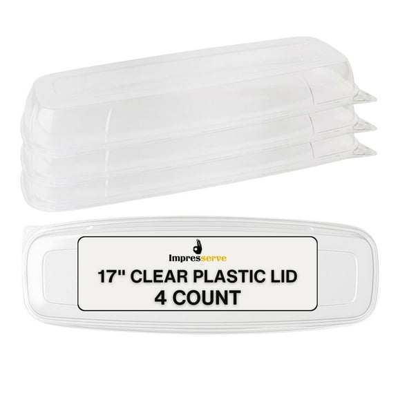 Impresserve Clear Plastic Lid for 17 Inch Rectangular Serving Tray, Fits Organic Collection Trays, Snap-On Disposable Tray Cover, 4 Pack