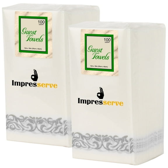 Impresserve 13" x 16" White Disposable Cloth-Like Paper Napkins with Silver Lace - 100 Sheets