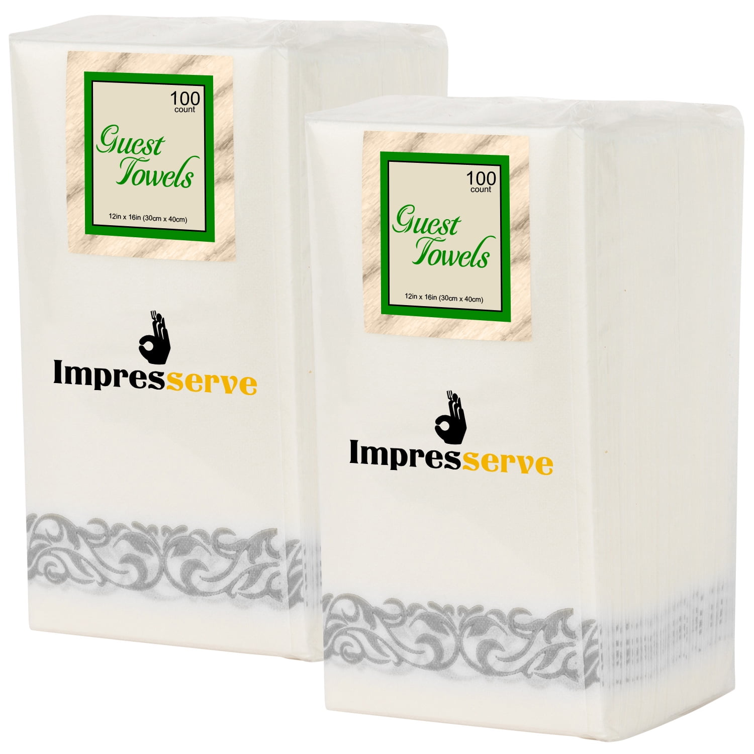 Impresserve ClothLike Dinner Napkins White with Silver Lace, 100