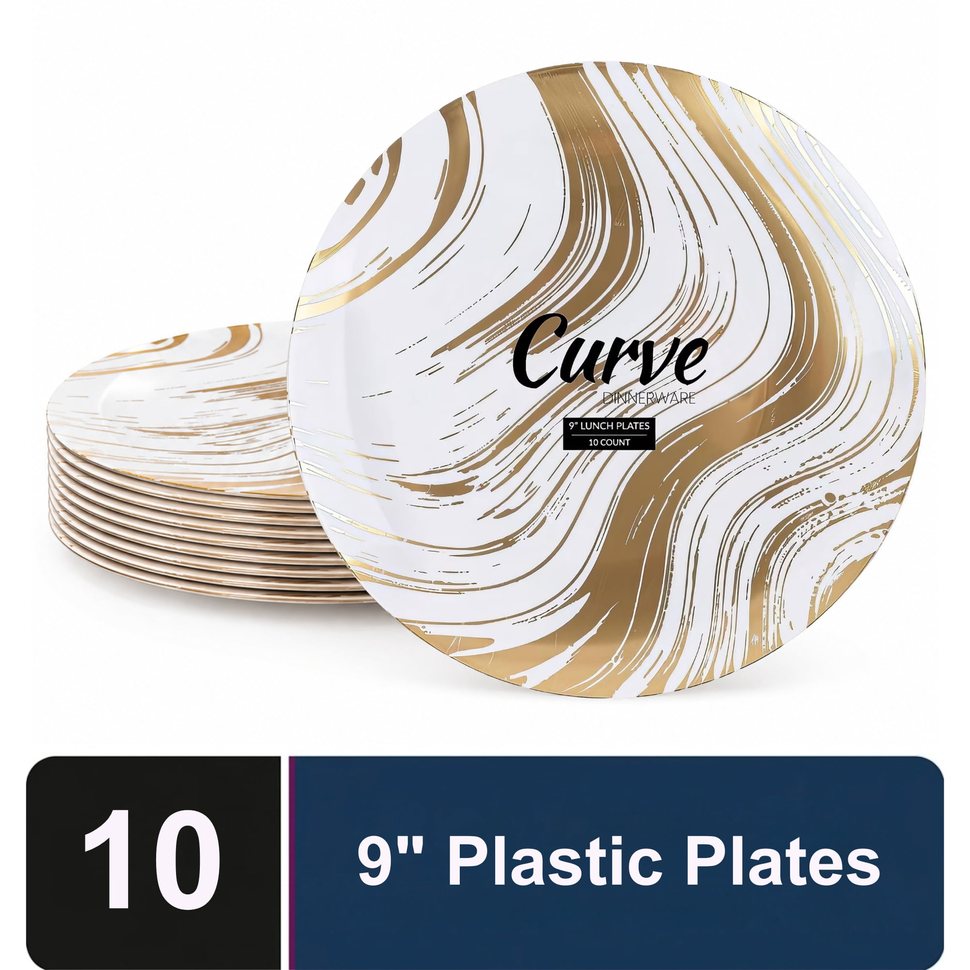 Impresserve Curve Collection Disposable Plastic Plates, White & Gold, 9 ...