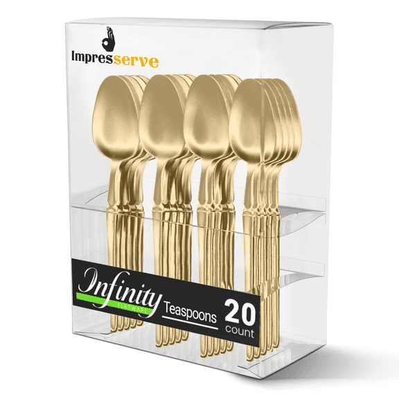 Impresserve Plastic Disposable Teaspoons, Infinity Design, Gold, 20 Count