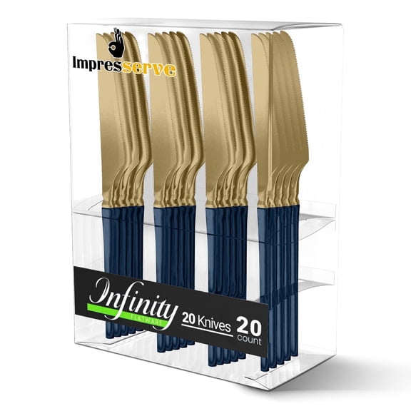 Impresserve Plastic Disposable Knives, Infinity Design, Navy & Gold, 20 Count