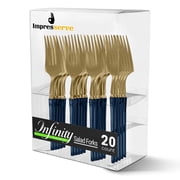 Impresserve Plastic Disposable Salad Forks, Infinity Design, Navy & Gold, 20 Count
