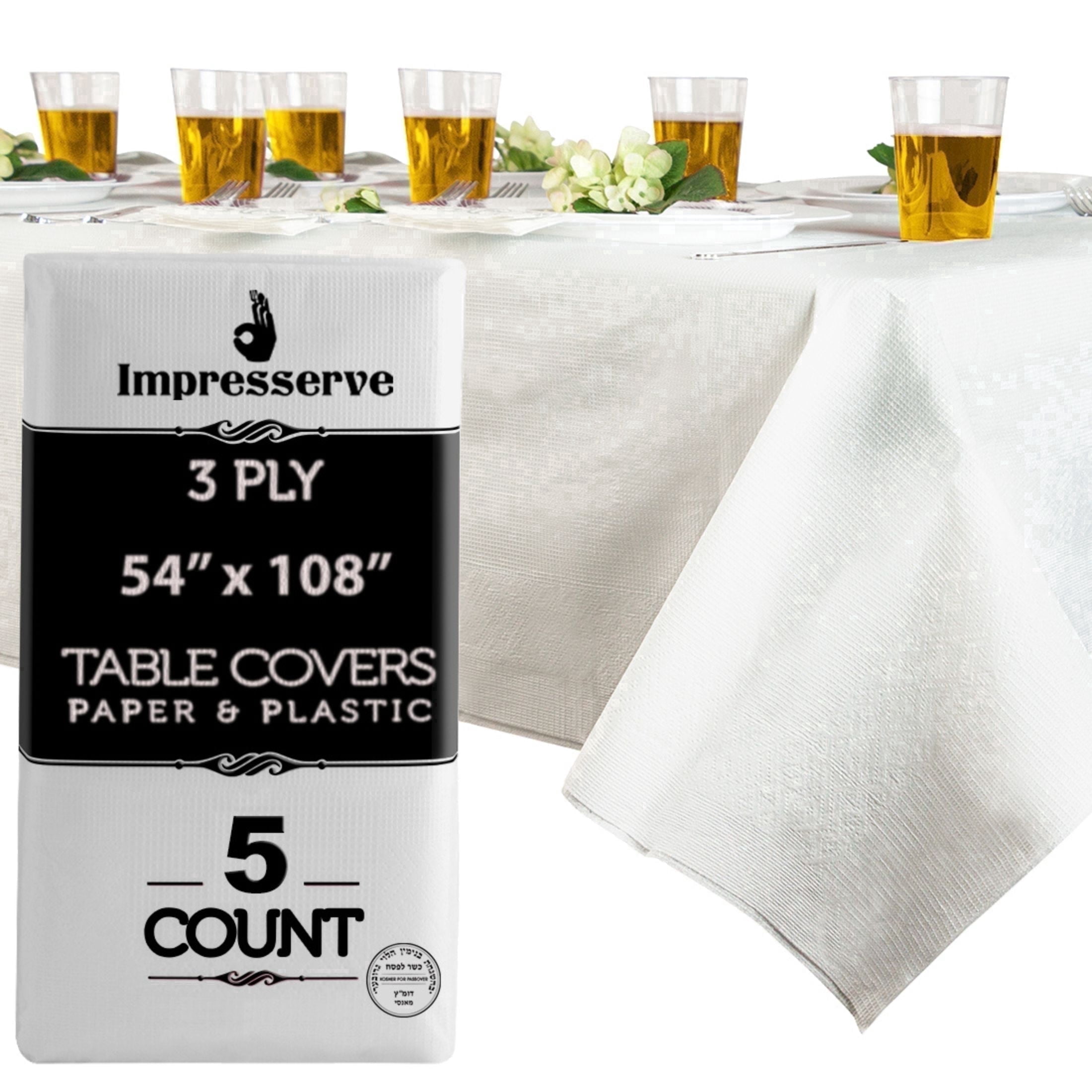 Impresserve 54" x 108" White Paper and Plastic Disposable Rectangular Tablecloth, 5 Count