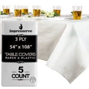 Impresserve 54" x 108" White Paper and Plastic Disposable Rectangular Tablecloth, 5 Count