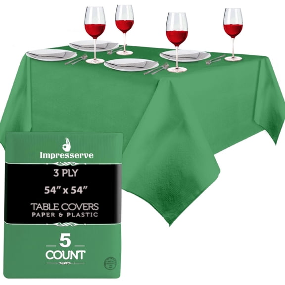 Impresserve 54" x 54" Mint Paper and Plastic Disposable Square Tablecloth, 5 Count