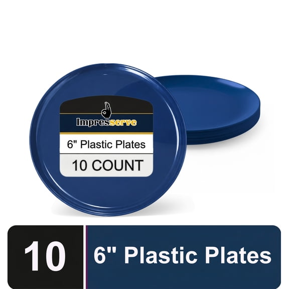 Impresserve Edge Collection Disposable Plastic Plates, 6", Dark Blue, 10 Count