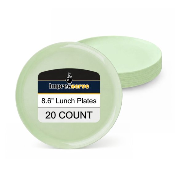 Impresserve Edge Collection Disposable Plastic Plates, 8", Mint Green, 20 Count