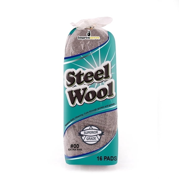 Impresserve Steel Wool Cleaning Pads, Extra Fine Grade 00, 16 Count