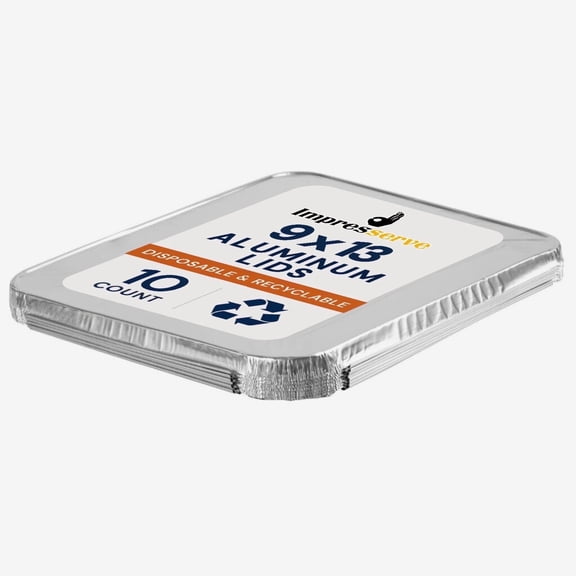 Impresserve Aluminum Foil Steam Table Pan Lids, Half Size Deep Fold-Over Covers for 9 x 13 Pans, 10 Count
