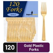 Impresserve Dynasty Collection Plastic Disposable Forks, Gold, 120 Count
