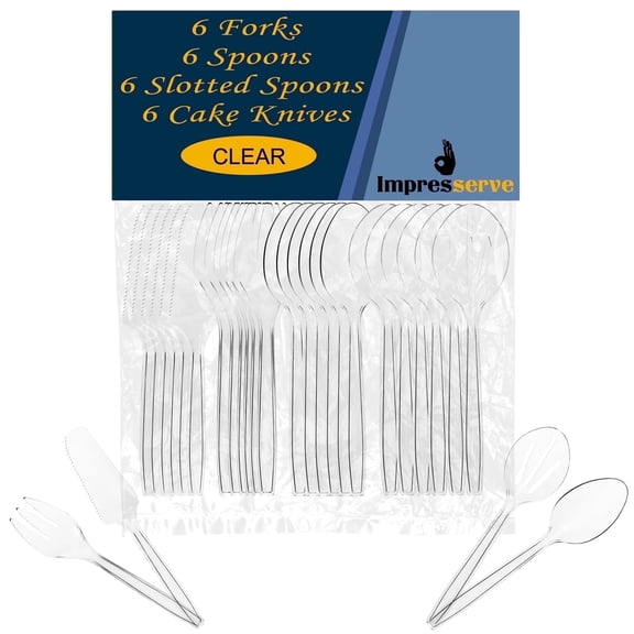 Impresserve 9.5" Clear Disposable Plastic Serving Utensils Set - 24 Count