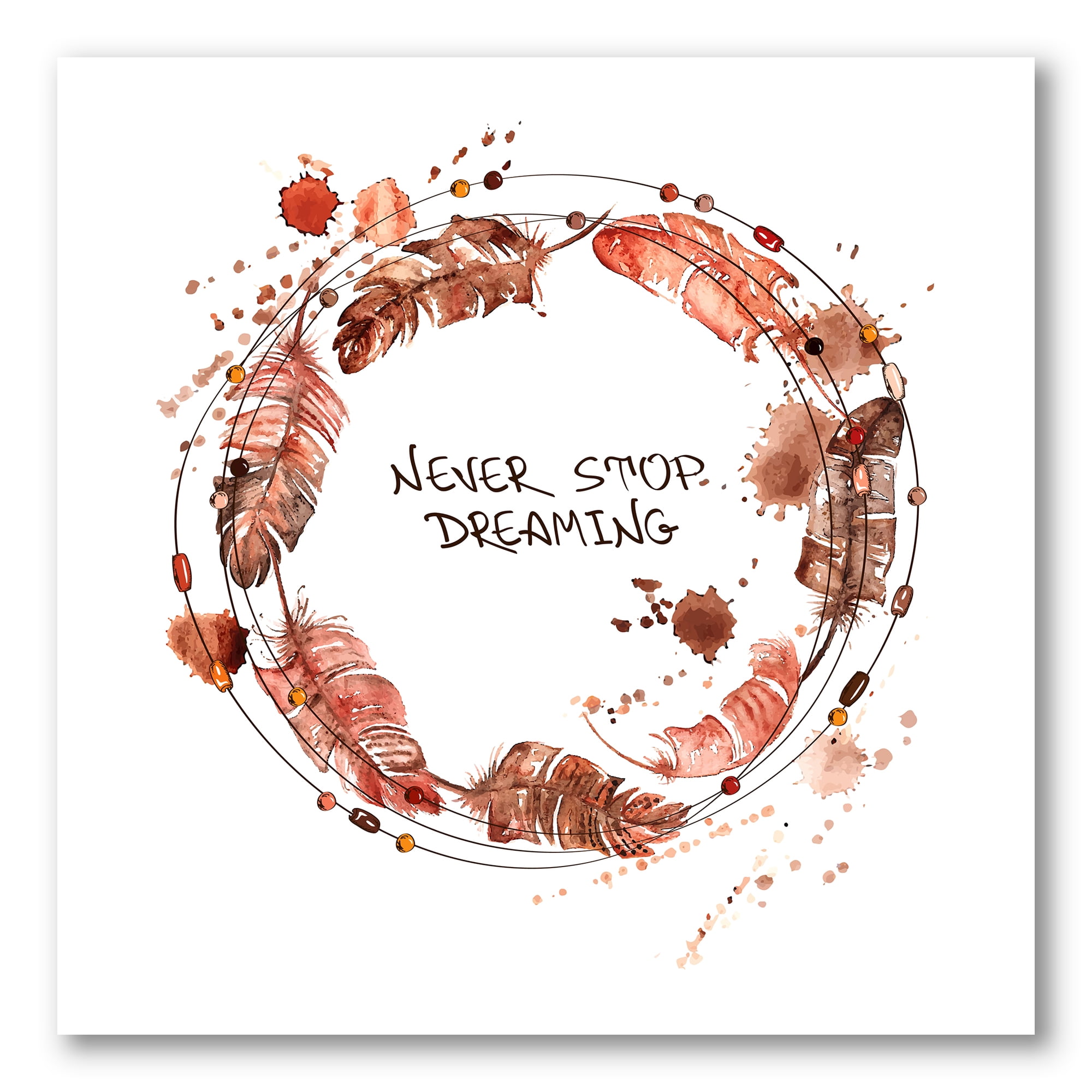 Impression Of Bird Feathers Wreath 30 in x 30 in Painting Canvas Art Print, by Designart