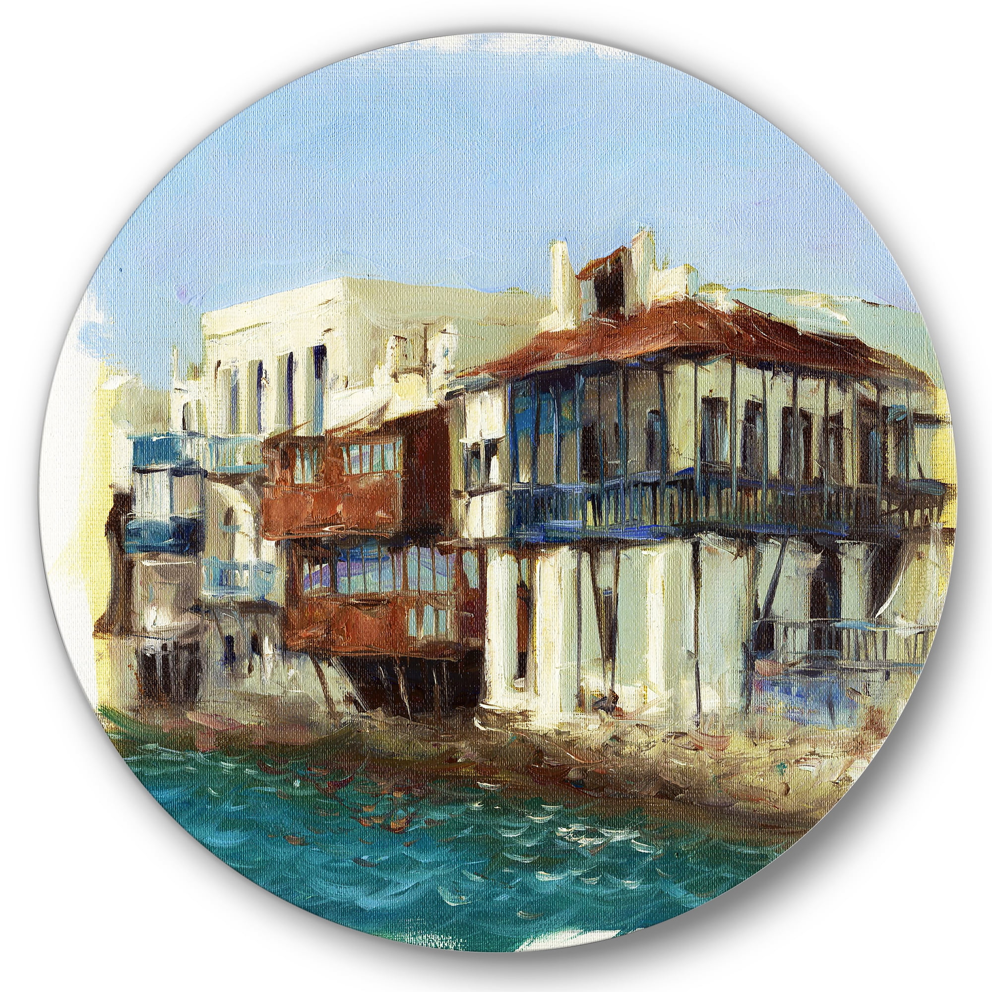 Impression Old Houses On The Island of Mykonos Greece 11 in x 11 in Painting Art Prints, by Designart