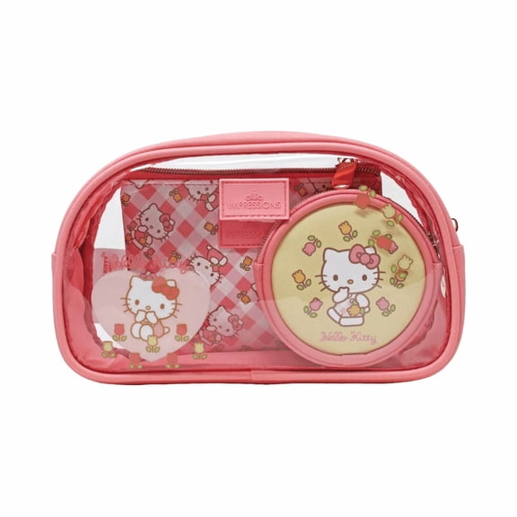 Impression Vanity Hello Kitty 3 Piece Makeup Bag Set Includes Large, Medium, and Small Pouches