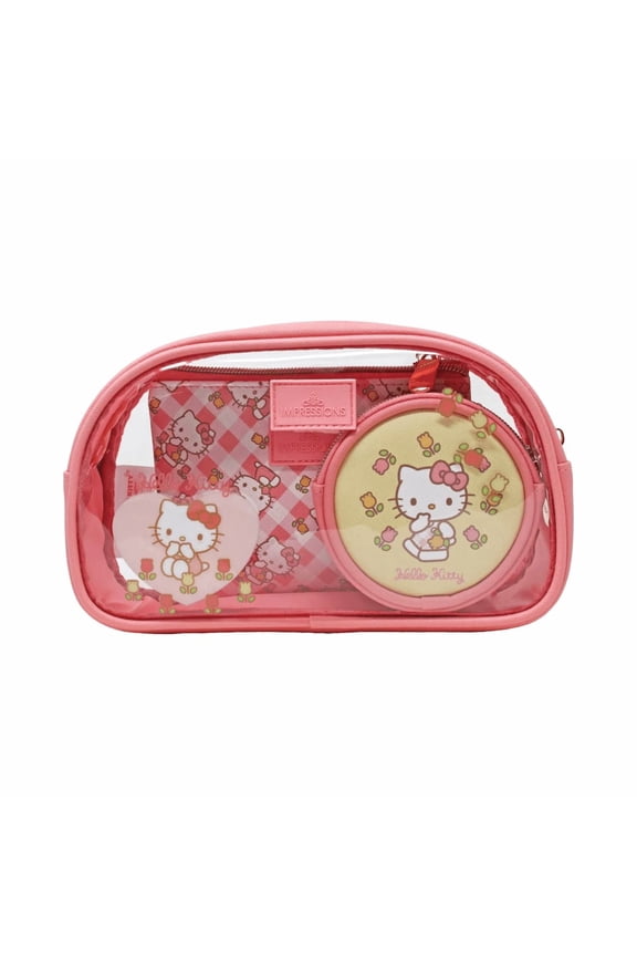 Impression Vanity Hello Kitty 3 Piece Makeup Bag Set Includes Large, Medium, and Small Pouches