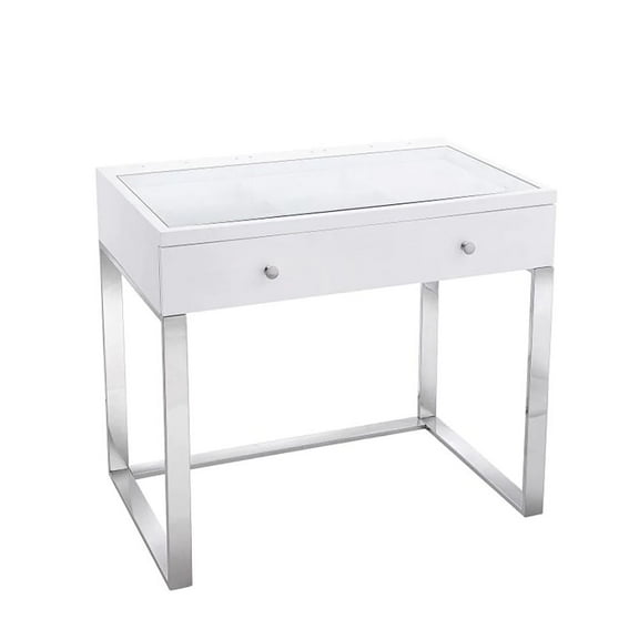 Impressions Vanity Slaystation Scarlett Makeup Vanity Table With Drawers and Clear Glass Top (White)