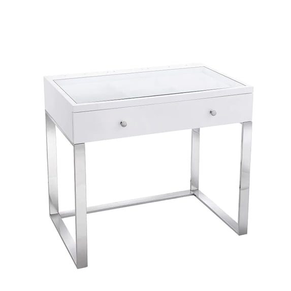 Impressions Vanity Slaystation Scarlett Makeup Vanity Table With Drawers and Clear Glass Top (White)