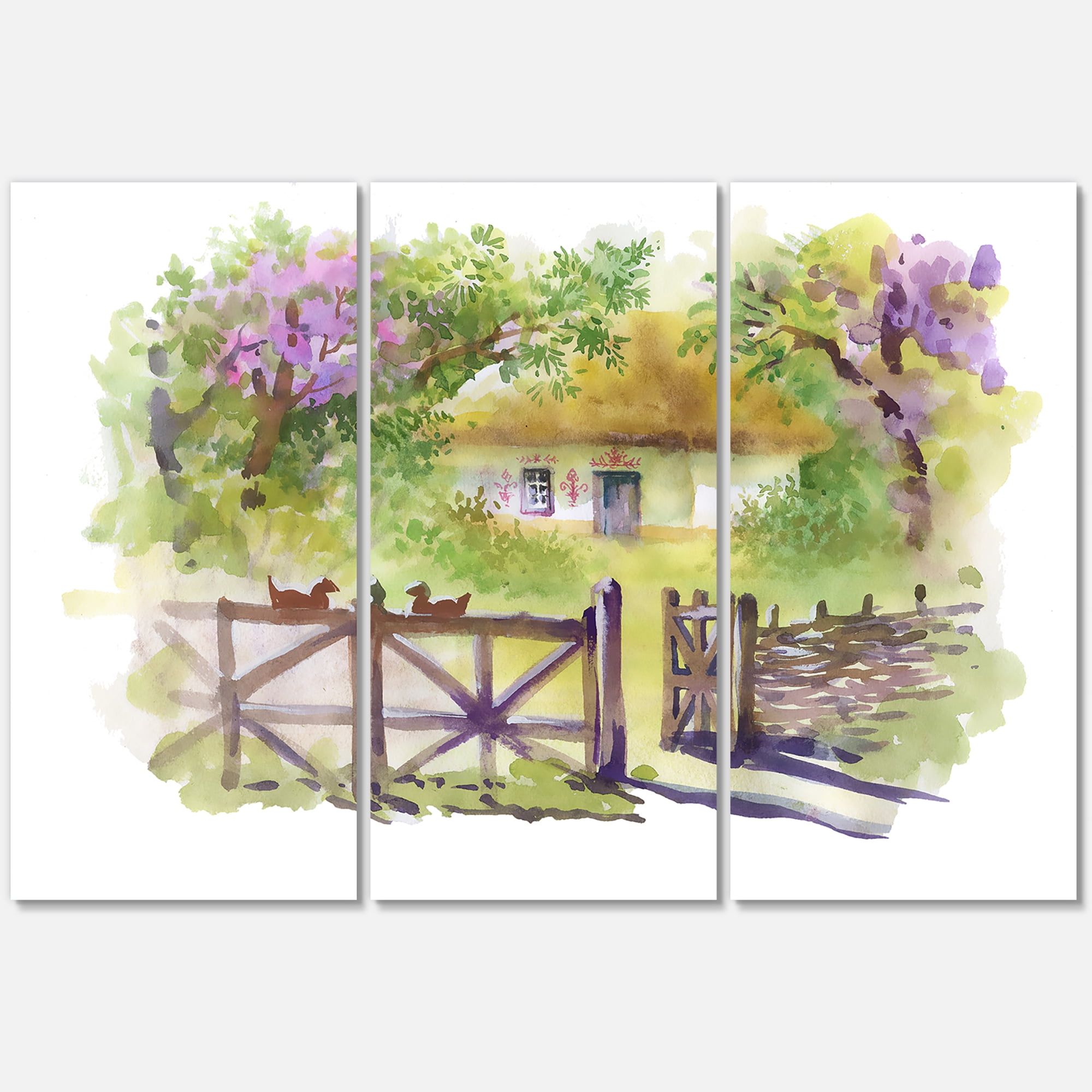 Impression of Rustic Cottage In The Woods 28 in x 36 in Painting Canvas Art Print, by Designart