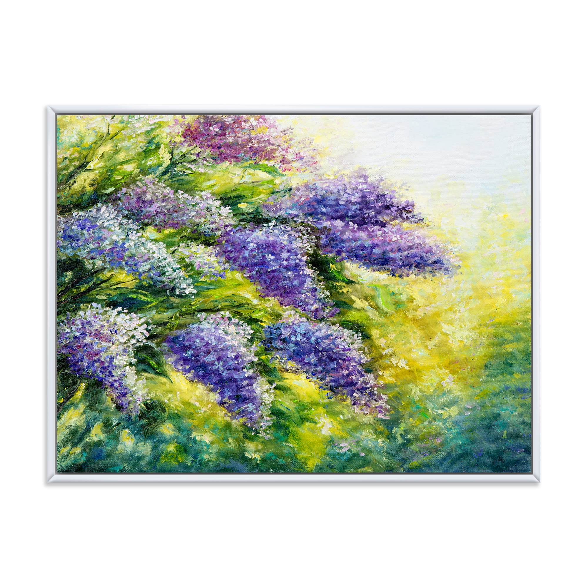 Impressionism Lilac Tree In The Garden 20 in x 12 in Framed Painting Canvas Art Print, by Designart