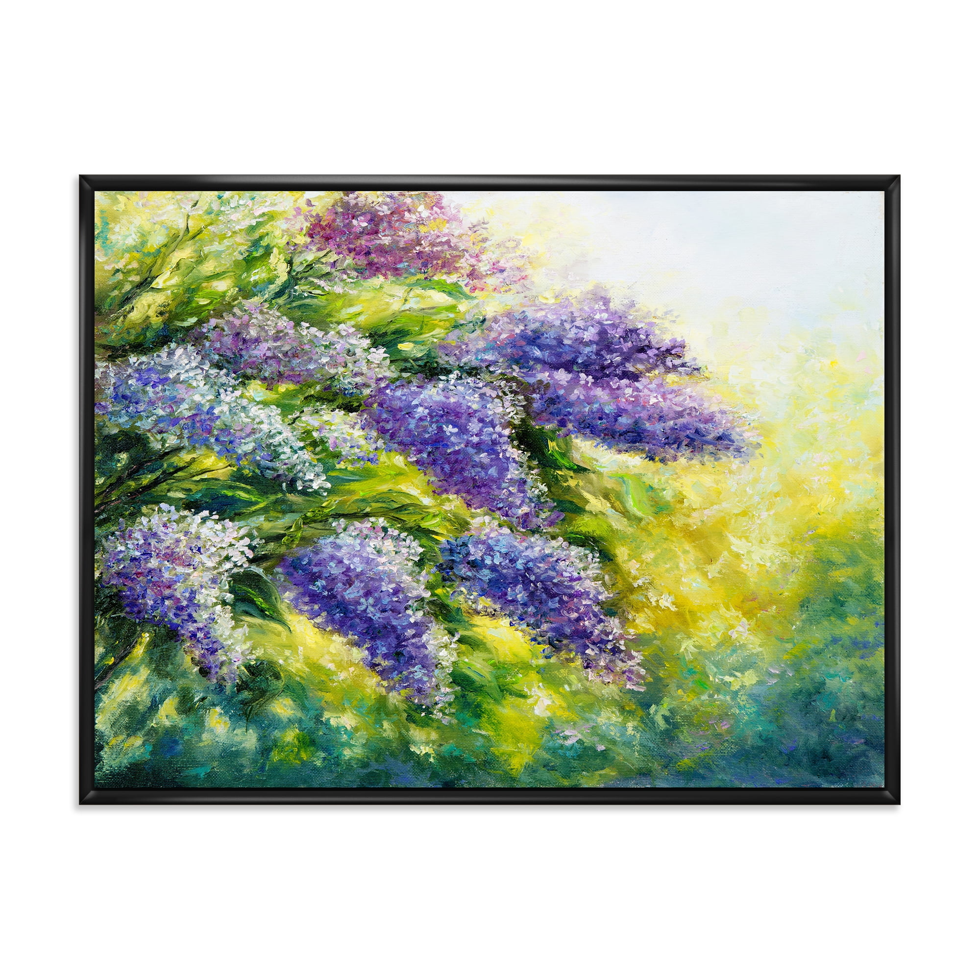 Impressionism Lilac Tree In The Garden 32 in x 24 in Framed Painting Canvas Art Print, by Designart