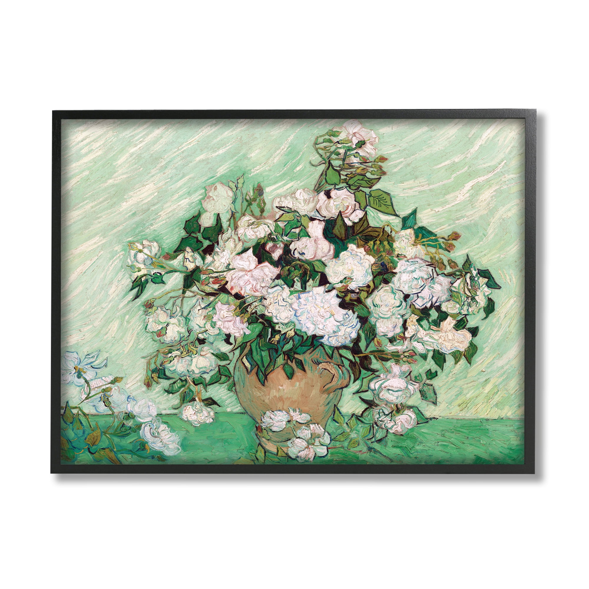 Impressionist Chrysanthemums Print on Canvas with Black Frame