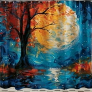 Impressionist Art Inspired Moonlit Night Shower Curtain Vibrant Hues Abstract Tree Design Enchanting Atmosphere Photograph