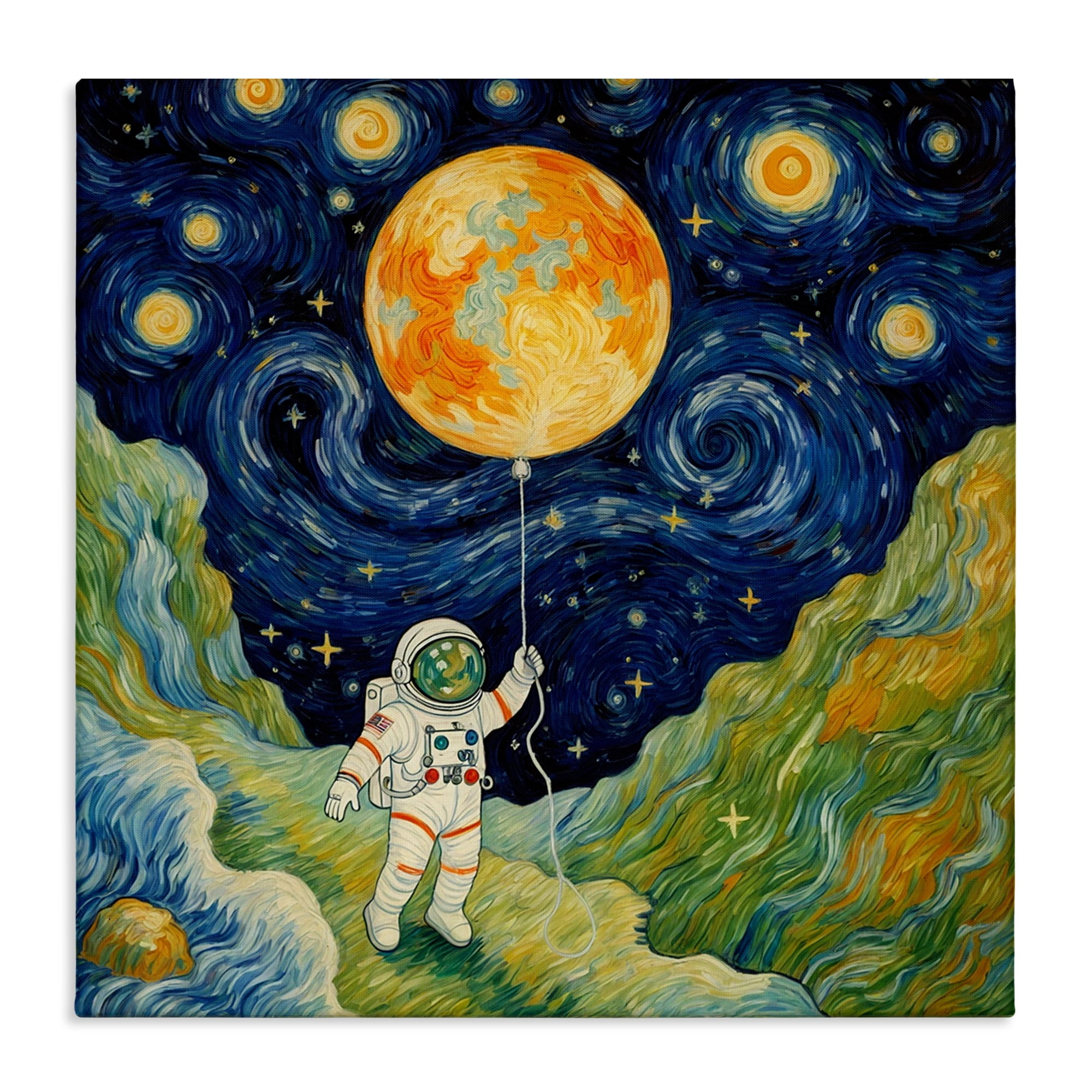 Impressionist Astronaut in Space Canvas Wall Art, design by Angie Hawke