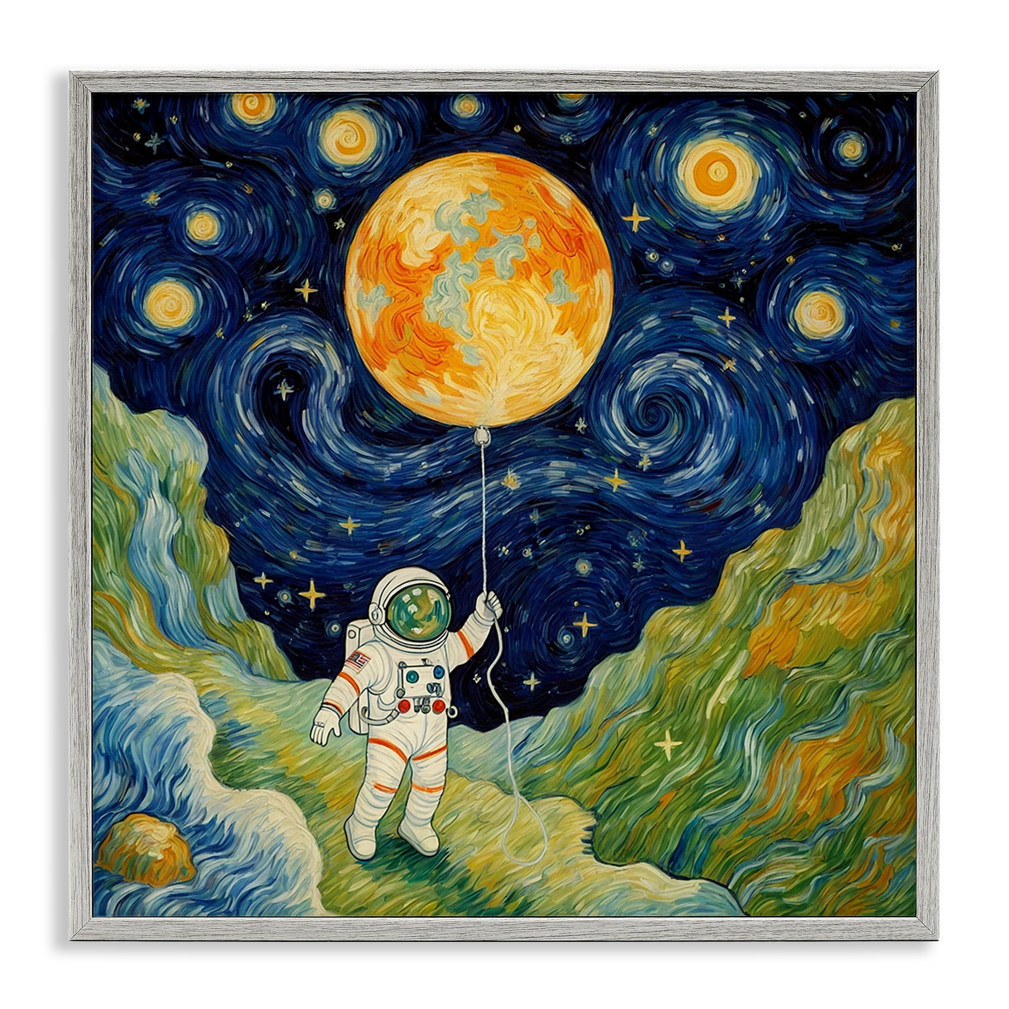 Impressionist Astronaut in Space Gray Framed Giclee Art, design by Angie Hawke