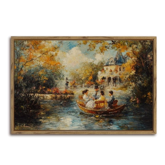 Impressionist Boat Ride Horizontal Canvas Wall Art with Lightweight Foam Frame - Durable and Ready to Hang, Modern Decorative Print for Living Room, Bedroom, Or Office