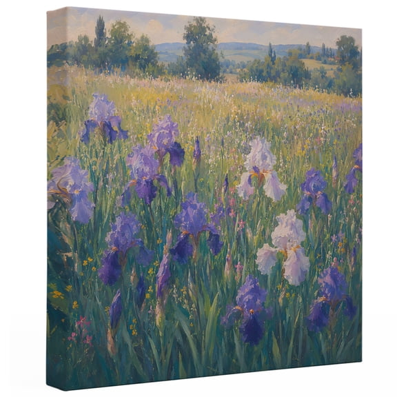 Impressionist Canvas Wall Art, print in USA Oil Painting Purple Iris Field Canvas Art Prints Decor Canvas Painting Prints Artwork Wooden Framed for Living Room Bathroom Bedroom Decoration