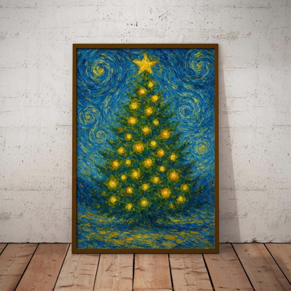 Impressionist Christmas Tree, Van Gogh Inspired Holiday Wall Art, Festive Winter Home Decor, Dreamy Christmas Tree Print #3018, Unframed Poster Size 16x24