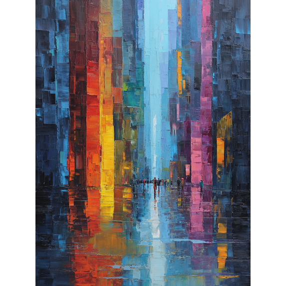 Impressionist Cityscape Oil Painting, Vibrant Abstract Street Scene for Living Room, Office, Bedroom Decor