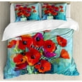 thumbnail image 1 of Impressionist Duvet Cover Set, Floral Painting with Colorful Bouquet of Poppy Flowers in Vase, Decorative 3 Piece Bedding Set with 2 Pillow Shams, King Size, Red Teal, by Ambesonne, 1 of 3