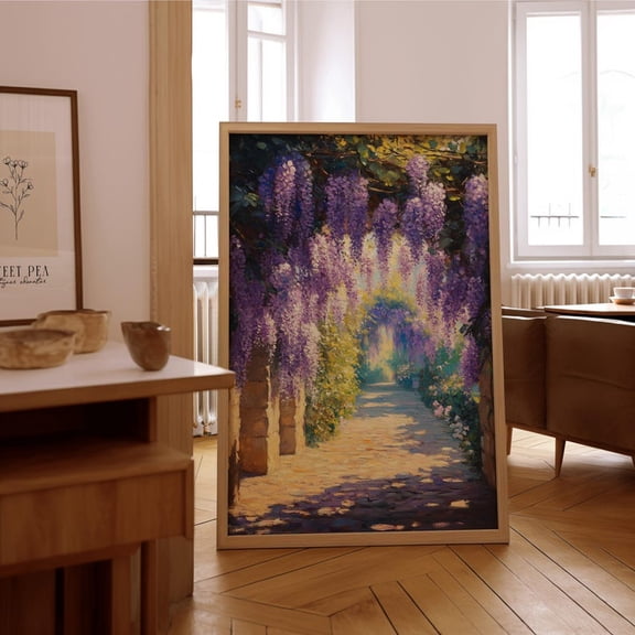 Impressionist Floral Landscape Wisteria Garden Path Wall Art Decor 8x12 UNFRAMED