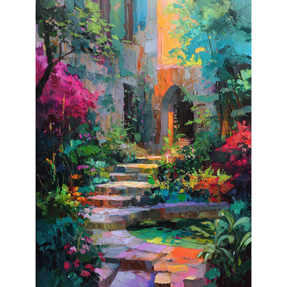 Impressionist Garden Path Canvas Print, Suitable for Living Room, Bedroom, Office, Hotel, Cafe Decor
