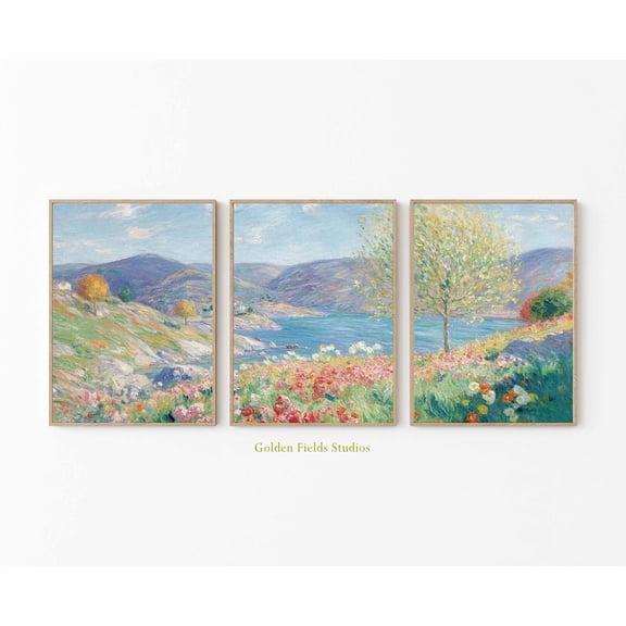Impressionist Lake View Art Prints Monet Style Landscape Home Decor Office Wall Art Set 3