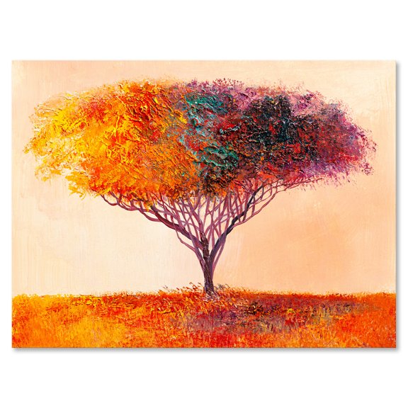Impressionist Landscape Colorful Abstract Tree 12 in x 8 in Painting Canvas Art Print, by Designart