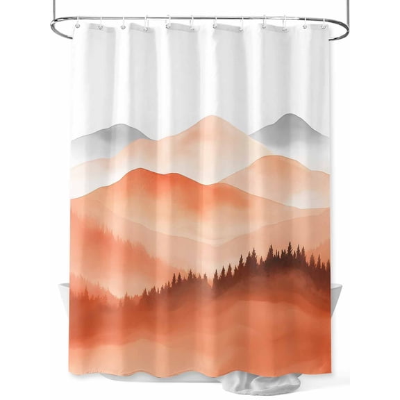 Impressionist Mountain Shower Curtain Set ，Waterproof Fabric Shower Curtains Orange Mountains Forest Watercolor Shower Curtains for Bathroom,Bathroom Decor 36"x72"