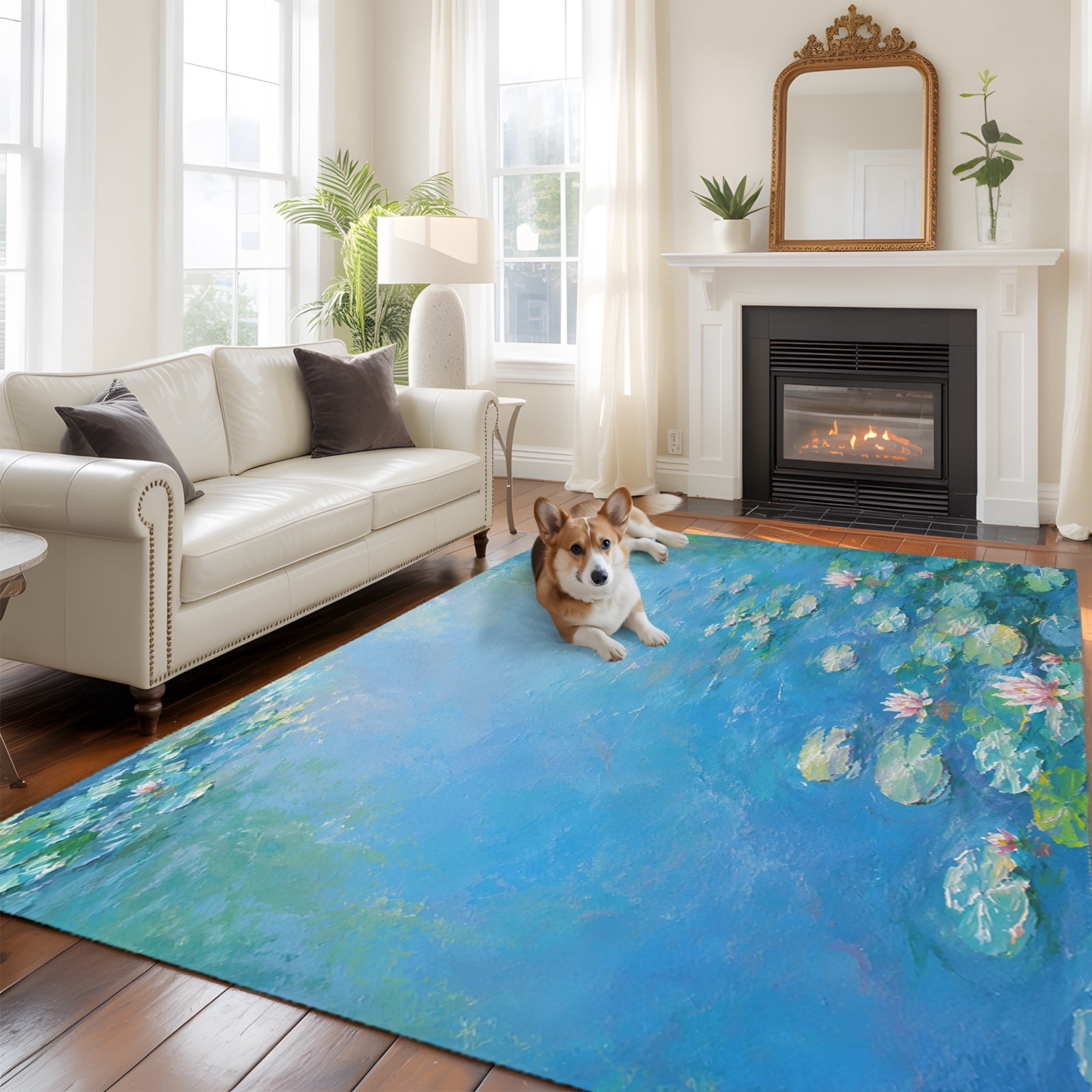 Signage Rug Impressionist Oil Painting Area Rugs 5x7ft Lotus Pond Water Lilies ...