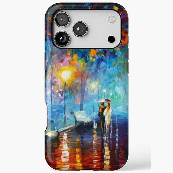 Impressionist Rain Couple Art for iPhone Case 11 through 17 Pro Max