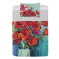 thumbnail image 1 of Impressionist Reversible Bedspread Set, Floral Painting Colorful Bouquet of Poppy Flowers in Vase, Pillow Shams & Comforter Microfiber Bedding Set, 3 Sizes, Mint Green Vermilion, by Ambesonne, 1 of 4