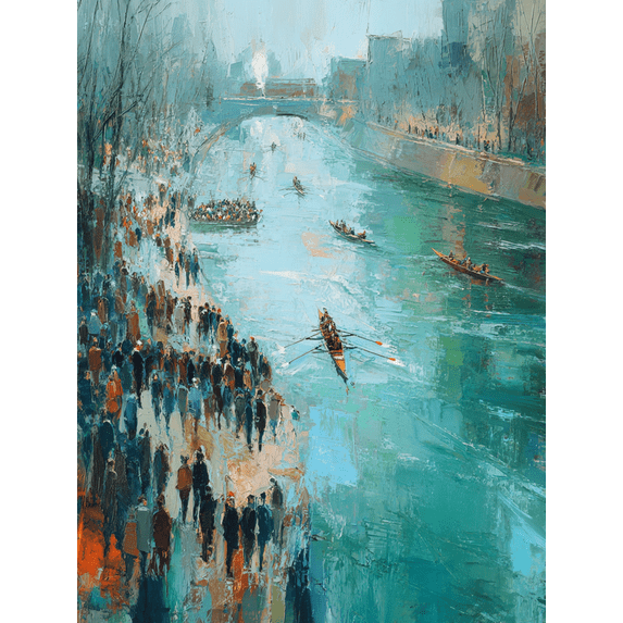 Impressionist River Scene Canvas Print Wall Art for Living Room Bedroom Office Dining Room Hallway Apartment Decor