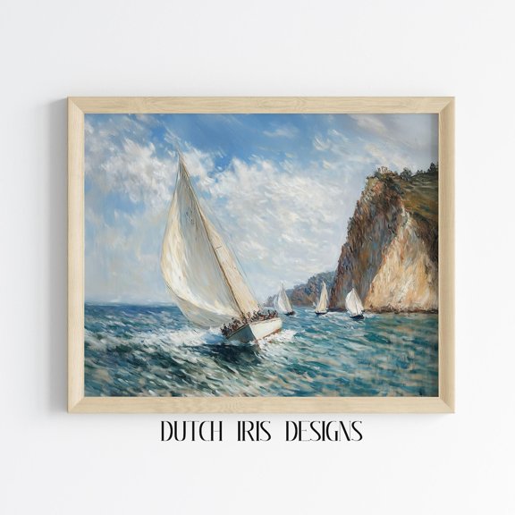 Impressionist Sailing Boat Scene, Coastal Wall Art, Ocean Breeze, Nautical Seascape Decor, Art Print 577 Home Decor #1922, Unframed Canvas Size 24x36