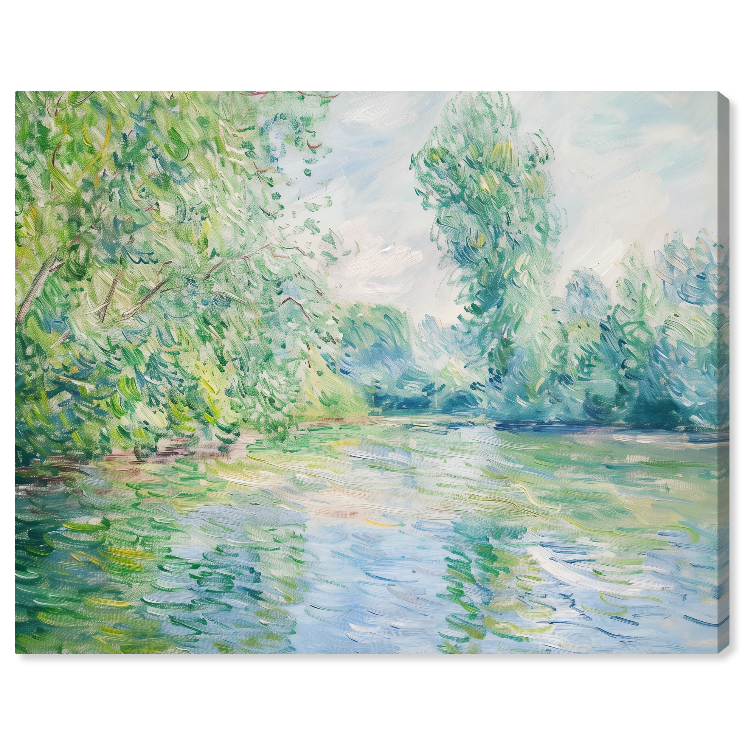 Impressionist Green and Blue Landscape Canvas Wall Art, 24" x 20"