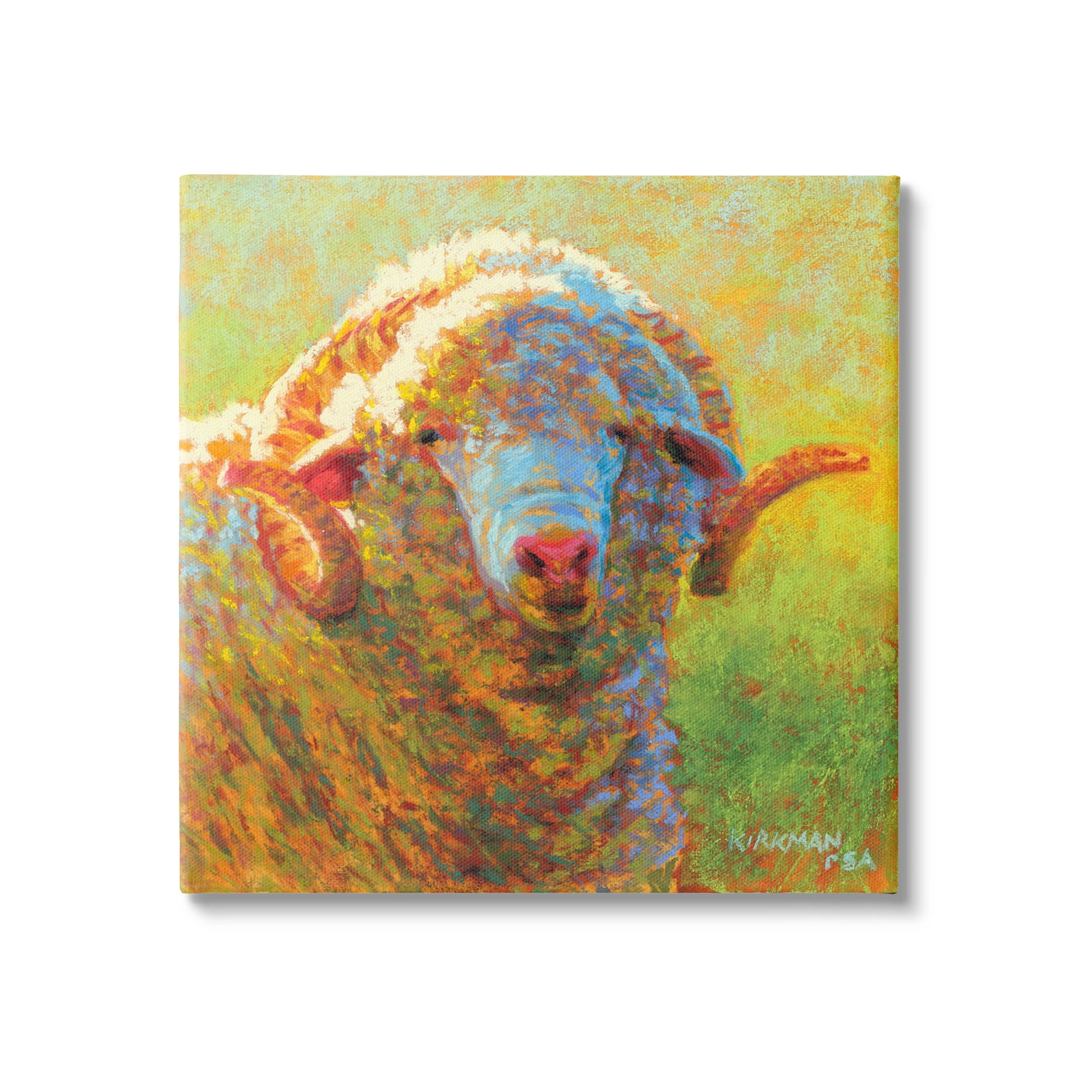 Impressionist Sheep Country Portrait Animals & Insects Painting Gallery Wrapped Canvas Print Wall Art