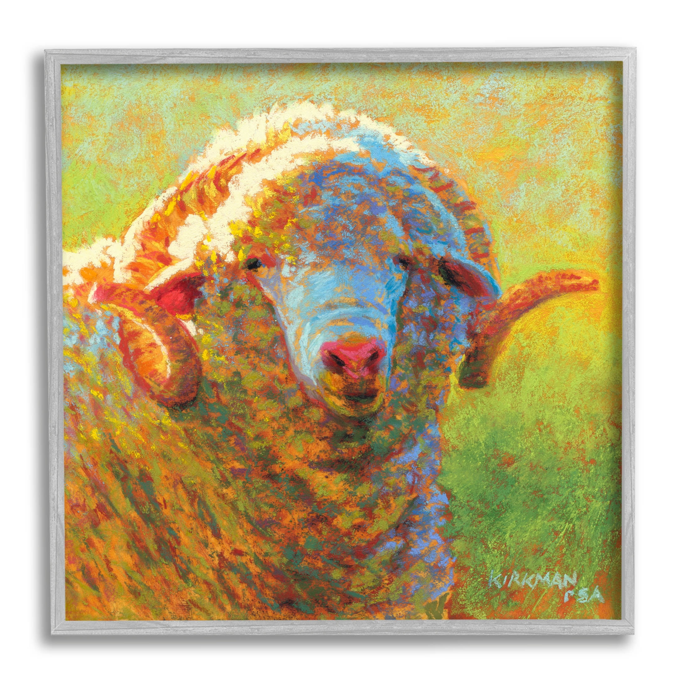 Impressionist Sheep Country Portrait Animals & Insects Painting Gray Framed Art Print Wall Art