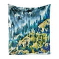 thumbnail image 1 of Impressionist Soft Flannel Fleece Throw Blanket, Mountain Forest Landscape Nature Outdoor Scene Painting, Cozy Plush for Indoor and Outdoor Use, 70" x 90", Dark Yellow Sea Blue, by Ambesonne, 1 of 6